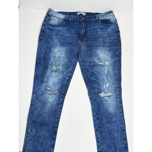 Crazy Train Skinny Jeans Womens 13/31 Blue Acid Wash Denim Whiskered Distressed